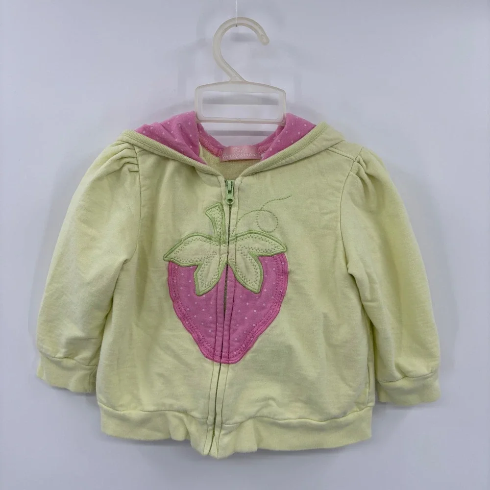 Kids Headquarters Strawberry Hoodie Kids 3T Yellow Pink Zip Up Fruit Cottagecore
